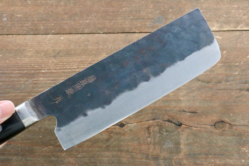 Fujiwara Teruyasu Denka Super Azul Terminado Negro Nakiri  165mm Mango de Madera de Pakka Negra - Japanny-SP