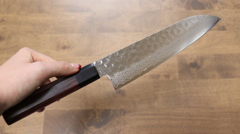 Seisuke AUS10 Damasco de 45 Capas Santoku  180mm Mango de Shitan - Japanny-SP