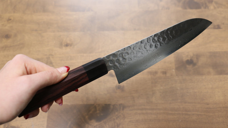 Seisuke AUS10 Damasco de 45 Capas Santoku  180mm Mango de Shitan - Japanny-SP