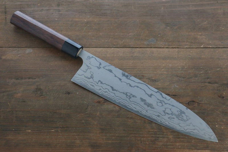 Shungo Ogata Acero Blanco No.2 Damasco Terminado Migaki Gyuto  240mm Mango de Shitan - Japanny-SP