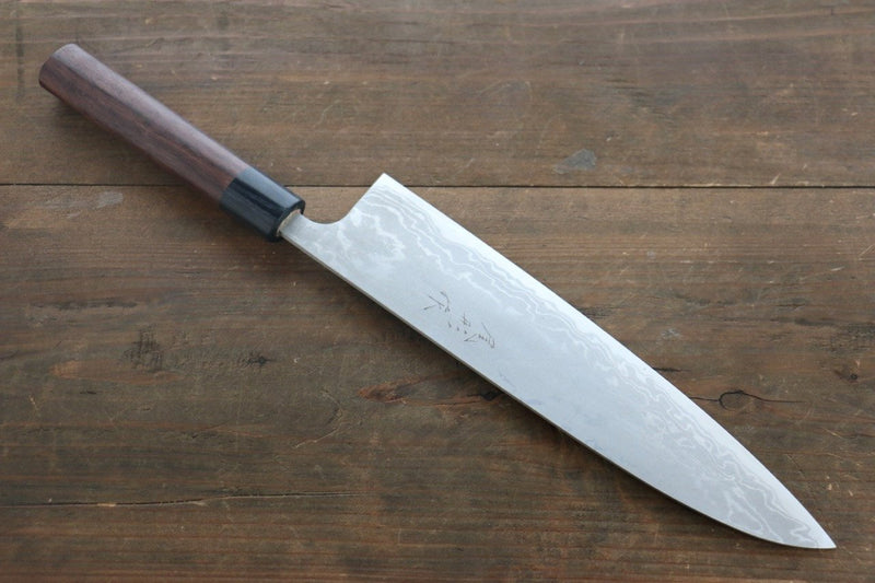 Shungo Ogata Acero Blanco No.2 Damasco Terminado Migaki Gyuto  240mm Mango de Shitan - Japanny-SP