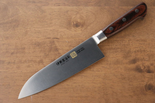 Iseya Molibdeno Santoku  180mm Mango de Madera de pakka de caoba - Japanny-SP