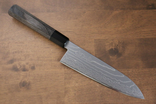 Kajin Acero Especial de Cobalto Damasco Santoku  180mm Mango de Madera de Pakka Gris - Japanny-SP