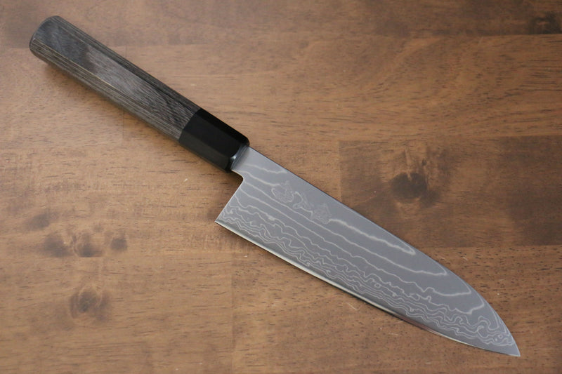 Kajin Acero Especial de Cobalto Damasco Santoku  180mm Mango de Madera de Pakka Gris - Japanny-SP