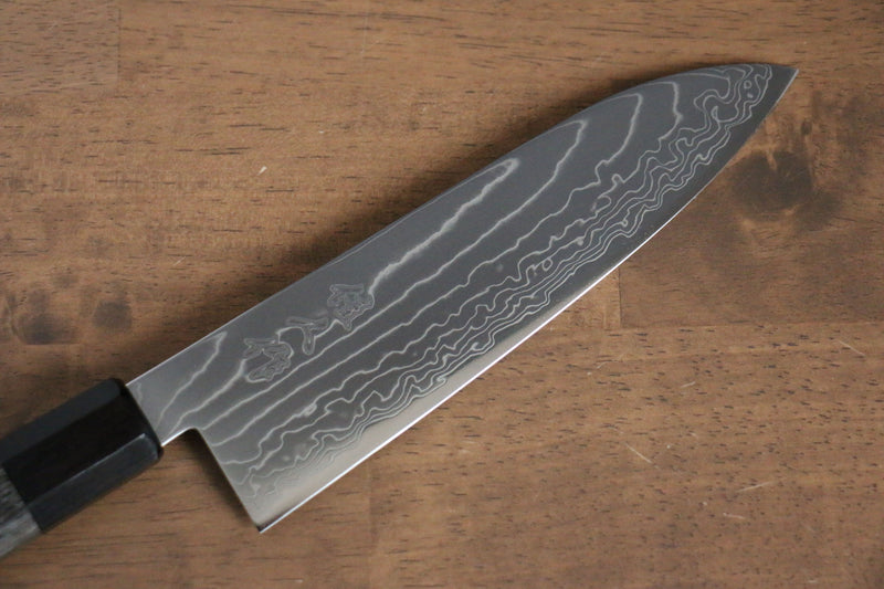 Kajin Acero Especial de Cobalto Damasco Santoku  180mm Mango de Madera de Pakka Gris - Japanny-SP