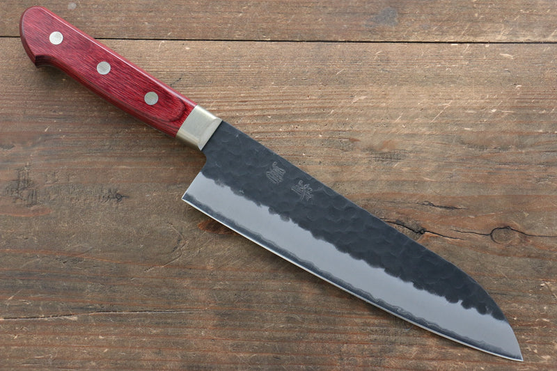 Seisuke Kurobeni Super Azul Martillado Kurouchi Santoku  185mm Mango de Madera de pakka roja - Japanny-SP