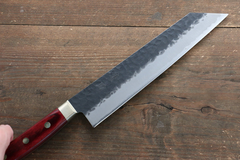 Seisuke Kurobeni Super Azul Martillado Kurouchi Kiritsuke Gyuto  210mm Mango de Madera de pakka roja - Japanny-SP