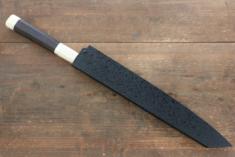 Sakai Takayuki Hien Acero de Plata No.3 Terminado de Espejo Kiritsuke Yanagiba  270mm Mango de Ebano con doble anillo de buffalo acuatico Con funda - Japanny-SP