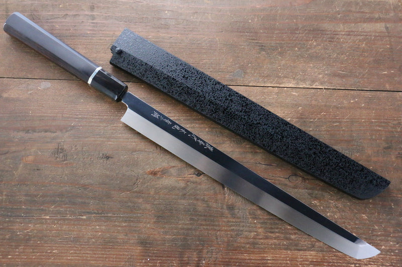 Sakai Takayuki Honyaki Acero Azul No.2 Terminado de Espejo Sakimaru Takohiki  300mm Mango de Ebano con anillo Con funda - Japanny-SP