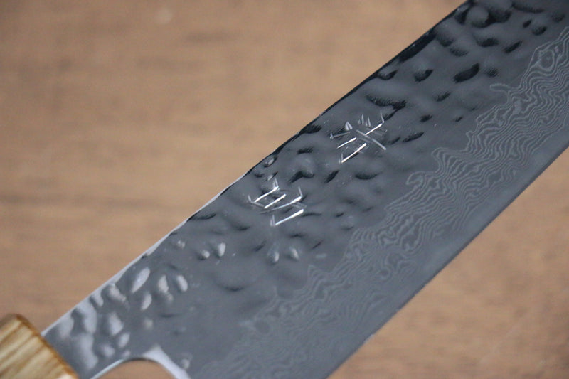 Seisuke Tsukikage AUS10 Terminado Migaki Damasco Martilleado Gyuto  180mm Mango de Roble - Japanny-SP