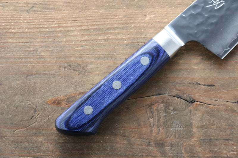 Seisuke Aotsuchi AUS10 Martillado Kiritsuke Santoku  195mm Mango de Madera de pakka azul - Japanny-SP