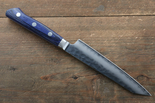 Seisuke Aotsuchi AUS10 Martillado Kiritsuke Petty, Utilitario  140mm Mango de Madera de pakka azul - Japanny-SP