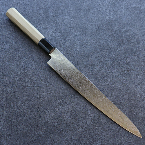 Misuzu AUS10 Damasco Terminado Migaki Sujihiki  240mm Mango de Magnolia - Japanny-SP