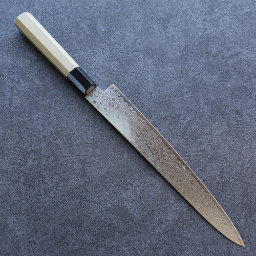 Misuzu AUS10 Damasco Terminado Migaki Sujihiki  240mm Mango de Magnolia - Japanny-SP