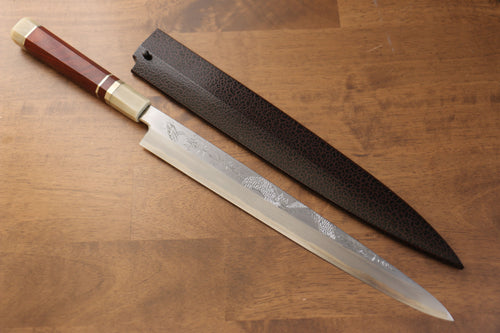 Sakai Takayuki Tenryu Uzushio Acero Azul No.2 Grabado de Dragón Yanagiba  300mm Mango de Madera de ebano rojo  con Funda - Japanny-SP