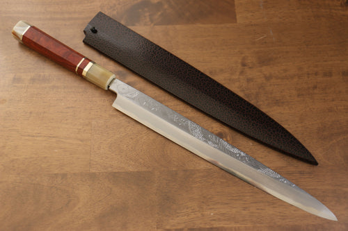 Sakai Takayuki Tenryu Uzushio Acero Azul No.2 Grabado de Dragón Yanagiba  300mm Mango de Madera de ebano rojo  con Funda - Japanny-SP