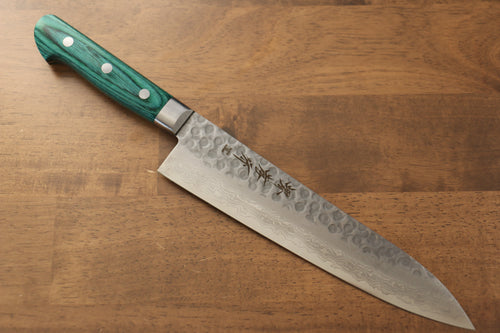 Sakai Takayuki VG10 Damasco de 17 Capas Gyuto  210mm Mango de Madera de pakka verde - Japanny-SP