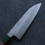 Seisuke Acero de Plata No.3 Martillado Santoku  165mm Mango de Nogal(doble anillo de pakka verde) - Japanny-SP