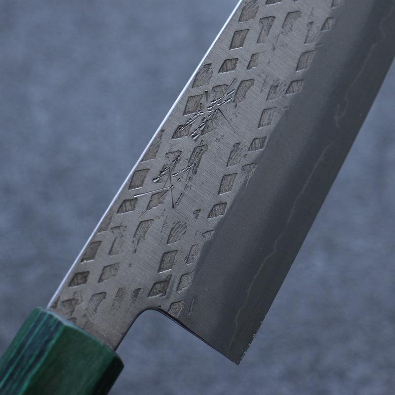 Seisuke Acero de Plata No.3 Martillado Santoku  165mm Mango de Nogal(doble anillo de pakka verde) - Japanny-SP