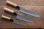 Seisuke Blue Steel No.2 Nashiji Gyuto, Santoku, Petty Japanese Chef Knives Set - Japanny-SP