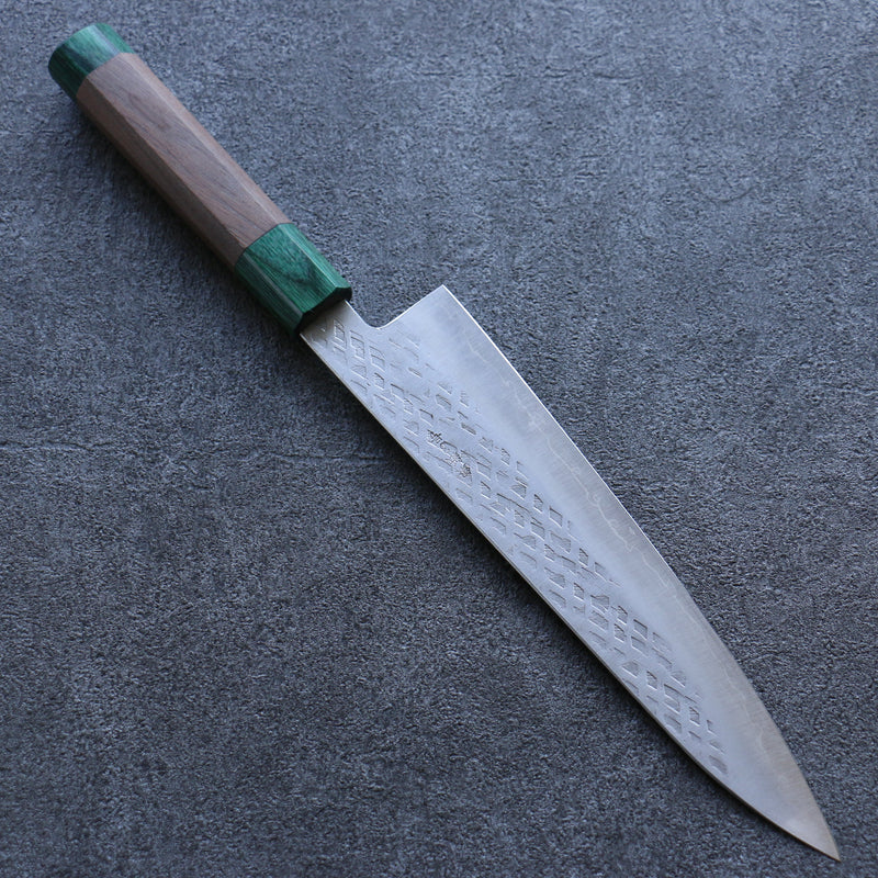 Seisuke Acero de Plata No.3 Martillado Gyuto  210mm Mango de Nogal(doble anillo de pakka verde) - Japanny-SP