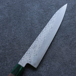 Seisuke Acero de Plata No.3 Martillado Gyuto  210mm Mango de Nogal(doble anillo de pakka verde) - Japanny-SP