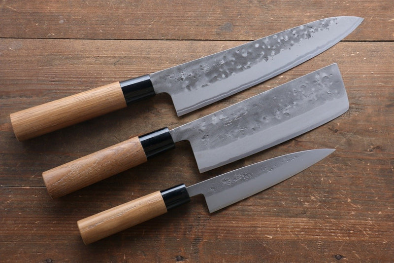 Seisuke Blue Steel No.2 Nashiji Gyuto, Nakiri, Petty Japanese Chef Knives Set - Japanny-SP