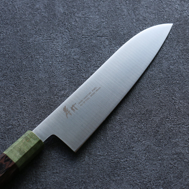 Sakai Takayuki Joya Esmeralda VG1 Santoku  180mm Mango de Wenge (Doble Aro Verde) - Japanny-SP