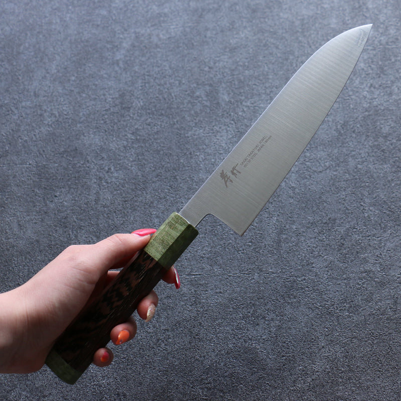 Sakai Takayuki Joya Esmeralda VG1 Santoku  180mm Mango de Wenge (Doble Aro Verde) - Japanny-SP