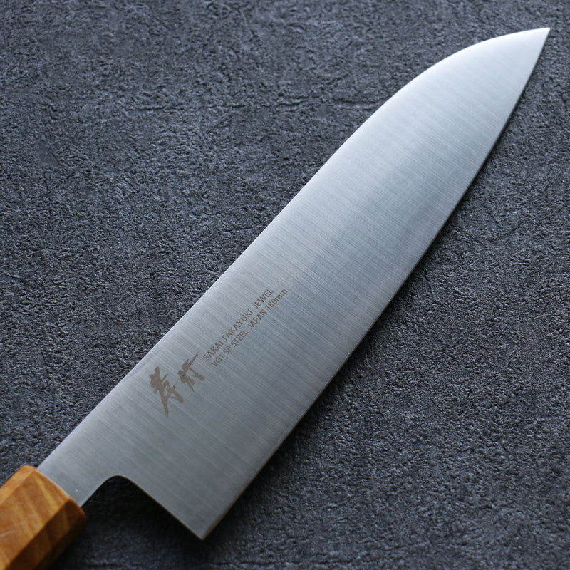 Sakai Takayuki Joya Topacio VG1 Santoku  180mm Mango de Wenge (Doble Aro Amarillo) - Japanny-SP