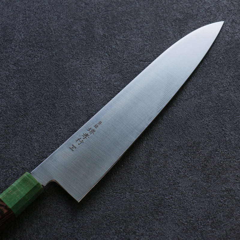 Sakai Takayuki Antarés Esmeralda Uddeholm Acero Inoxidable Sueco Gyuto  240mm Mango de Wenge (Doble Aro Verde) - Japanny-SP