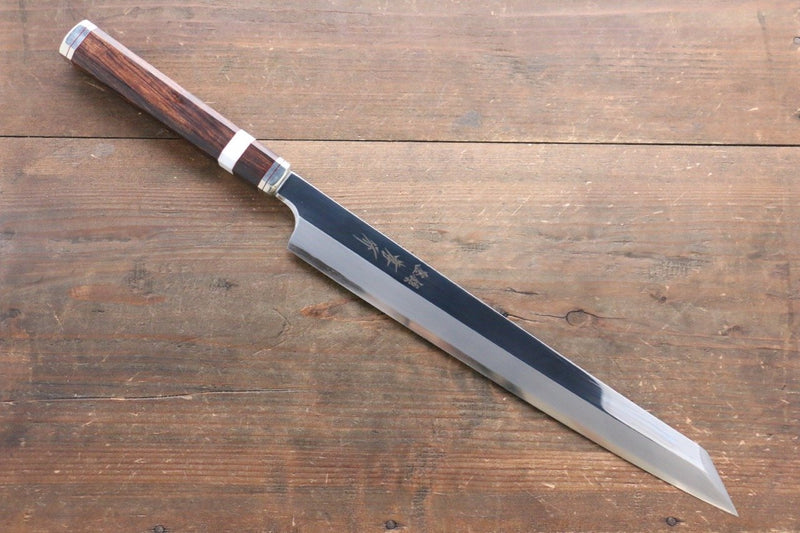 Sakai Takayuki Shiden Acero de Plata No.3 Kengata Yanagiba 300mm Mango de Ironwood del desierto(modelo sugihara) - Japanny-SP