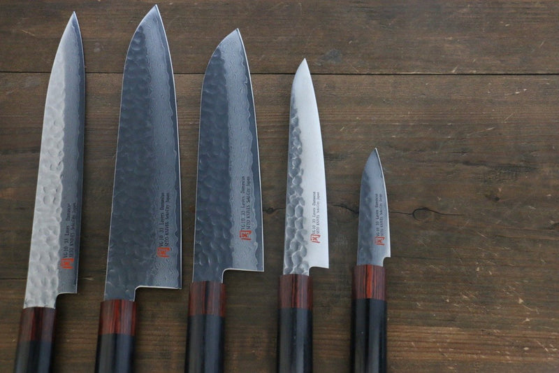 Iseya VG10 33 Layer Damascus Japanese Petty (80mm, 150mm), Santoku, Gyuto 210mm ＆ Sushi Chef Knife 210mm Set - Japanny-SP