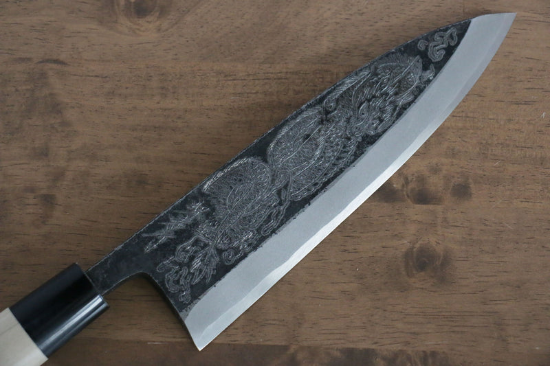 Sakai Takayuki Acero Blanco Kurouchi Gravado Ittouryumon Deba  210mm Mango de Magnolia - Japanny-SP