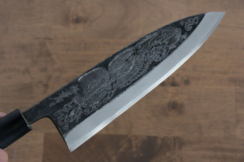 Sakai Takayuki Acero Blanco Kurouchi Gravado Ittouryumon Deba  210mm Mango de Magnolia - Japanny-SP