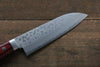 Kunihira Sairyu VG10 Damasco Santoku pequeno  135mm Mango de Madera de pakka roja - Japanny-SP