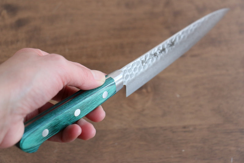 Sakai Takayuki VG10 Damasco de 17 Capas Petty-Utilitario  135mm Mango de Madera de pakka verde - Japanny-SP