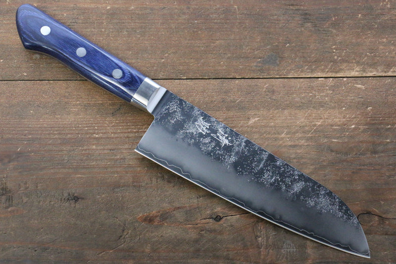 Seisuke Aonashi AUS10 3 Capas Nashiji Santoku  170mm Mango de Madera de pakka azul - Japanny-SP