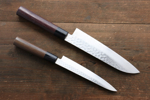 Sakai Takayuki 45 Layer Damascus Japanese Chef's Santoku Knife 180mm & Petty Knife 150mm with Shitan Handle Set - Japanny-SP