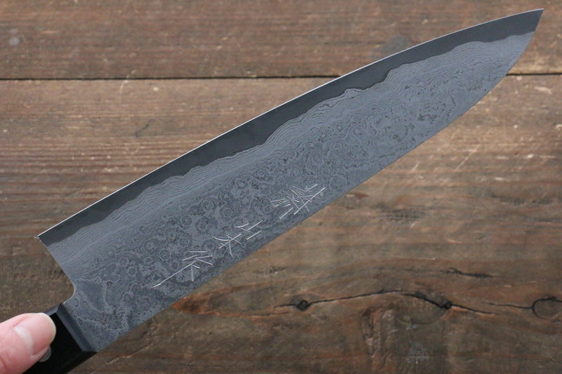 Nao Yamamoto VG10 Damasco Negro Gyuto  200mm Mango de Madera de Pakka Negra - Japanny-SP