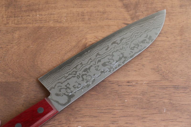 Nao Yamamoto VG10 Damasco Santoku  170mm Mango de Madera de pakka roja - Japanny-SP