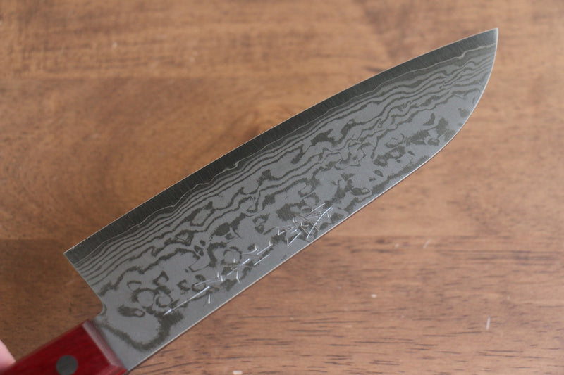 Nao Yamamoto VG10 Damasco Santoku  170mm Mango de Madera de pakka roja - Japanny-SP