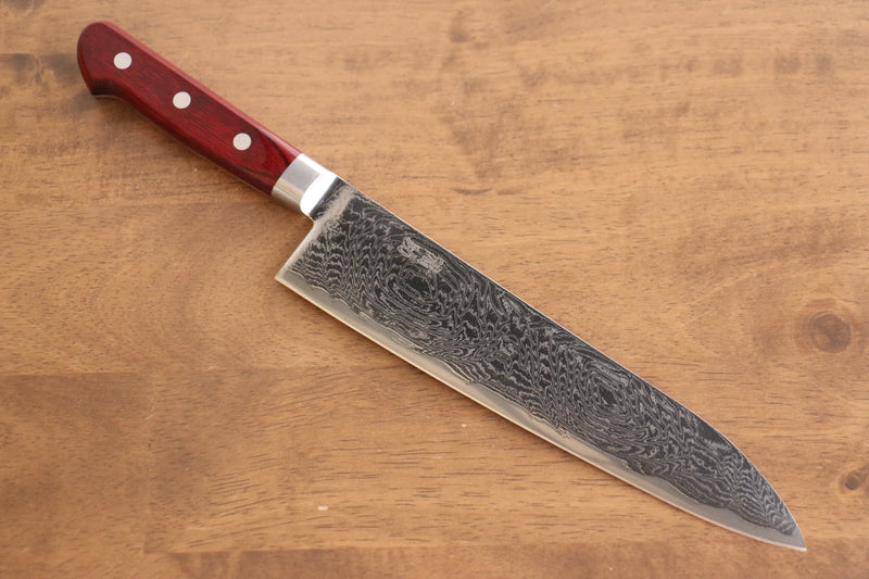 Seisuke Nami AUS10 Damasco con Terminado de Espejo Gyuto  210mm Mango de Madera de pakka roja - Japanny-SP