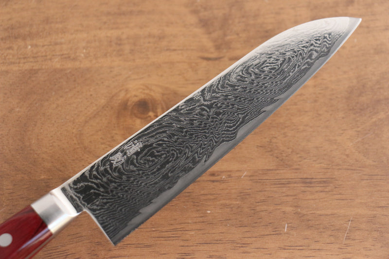 Seisuke Nami AUS10 Damasco con Terminado de Espejo Santoku 180mm Mango de Madera de pakka roja - Japanny-SP