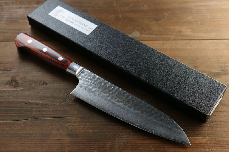 Sakai Takayuki VG10 de 33 Capas Damasco Santoku  180mm Mango de Madera de pakka de caoba - Japanny-SP