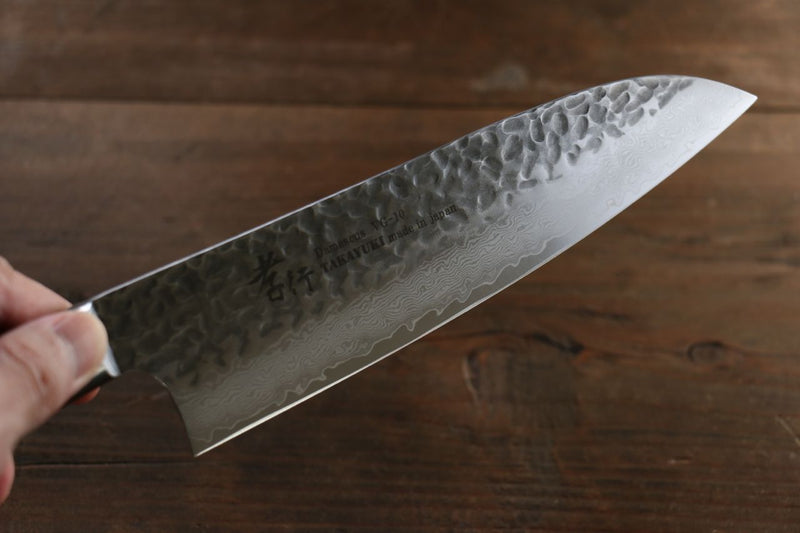 Sakai Takayuki VG10 de 33 Capas Damasco Santoku  180mm Mango de Madera de pakka de caoba - Japanny-SP