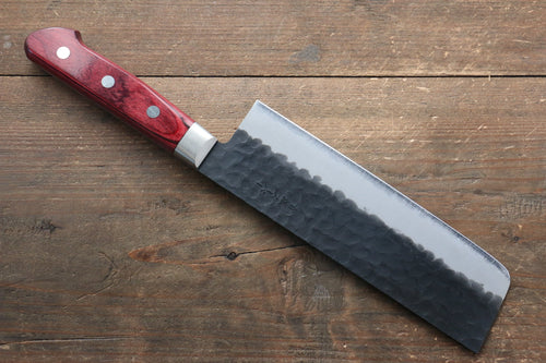 Seisuke Kurobeni Super Azul Martillado Kurouchi Nakiri  165mm Mango de Madera de pakka roja - Japanny-SP