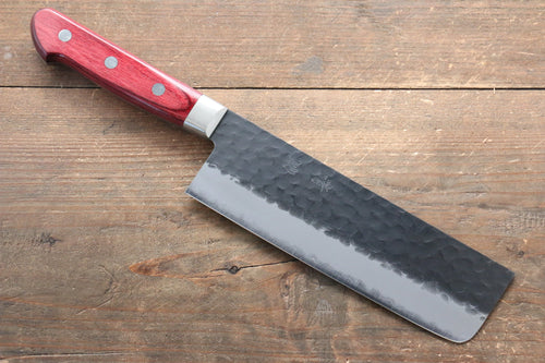 Seisuke Kurobeni Super Azul Martillado Kurouchi Nakiri  165mm Mango de Madera de pakka roja - Japanny-SP