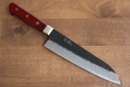 Seisuke Kuronashi Super Azul Nashiji Kurouchi Santoku  180mm Mango de Madera de pakka roja - Japanny-SP