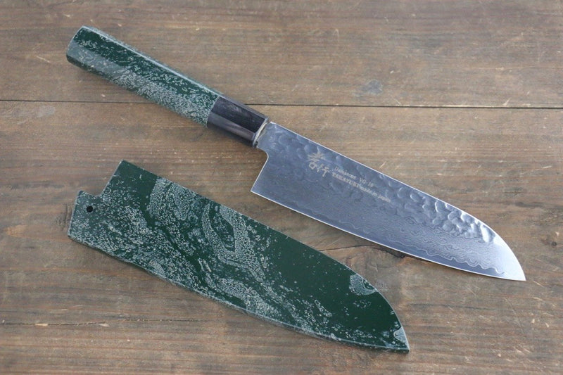 Sakai Takayuki VG10 de 33 Capas Damasco Martillado Santoku  170mm Mango de Laquerado verde - Japanny-SP